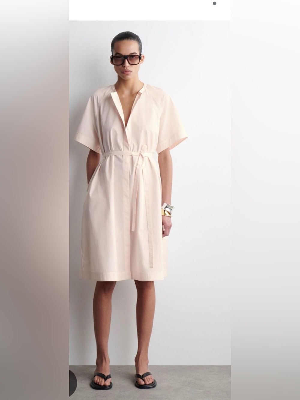 COS Light Pink Cotton Midi Dress Raglan Sleeve Minimalist Size 8